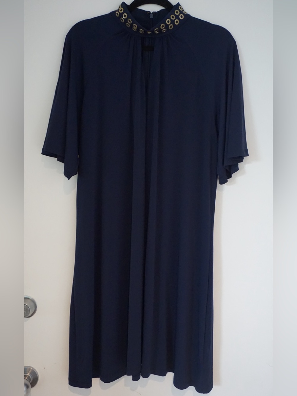 Michael Kors Navy Sleeveless Maxi Dress with Gold-Trim Label